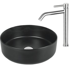 Svart tvättställ för bänkskiva med blandare