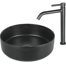 Runt tvättställ i keramik med blandare för bänkmontage