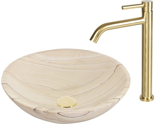 Tvättställ i sten med blandare för badrum