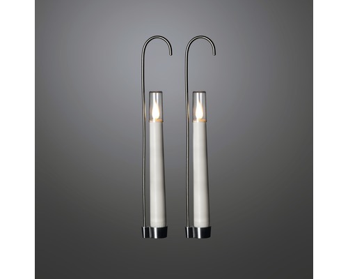 LED-ljus KONSTSMIDE vita med ljushållare, fjärrkontroll och timer 2-8h 2-pack Två LED-ljus med hållare