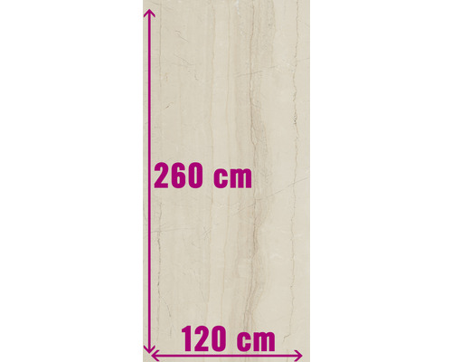 Klinker Living beige blank marmoroptik 120x260x0,7 cm Kakel med måtten 260 cm gånger 120 cm