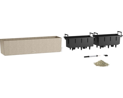 Blomlåda med bevattningssystem, växtinsatser, vattennivåindikator och lecakulor