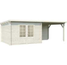 Trädgårdshus i trä med dubbeldörr och sidotak