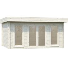 Trädgårdshus i trä med fönster och dubbeldörr