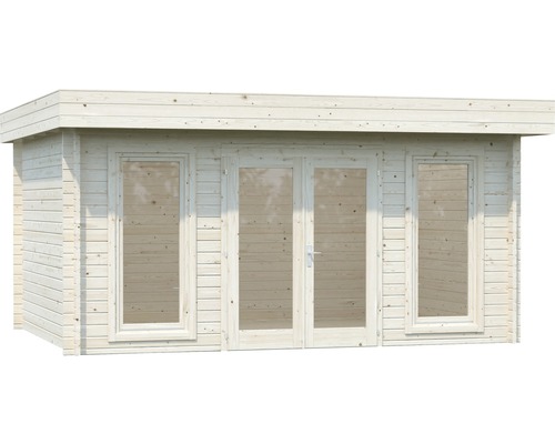 Trädgårdshus i trä med fönster och dubbeldörr