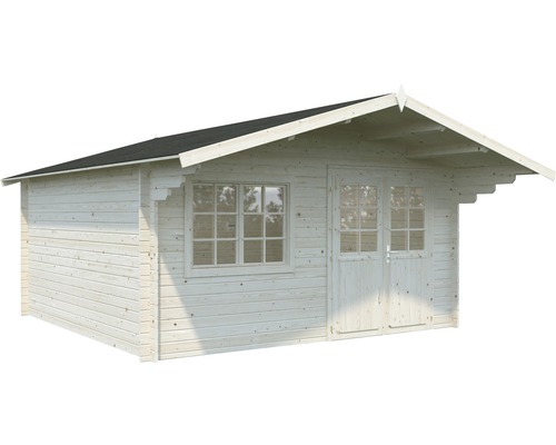 Trädgårdshus i trä med fönster och dubbeldörr