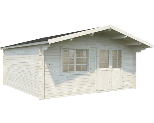 Trädgårdsskjul i trä med fönster och dubbeldörr