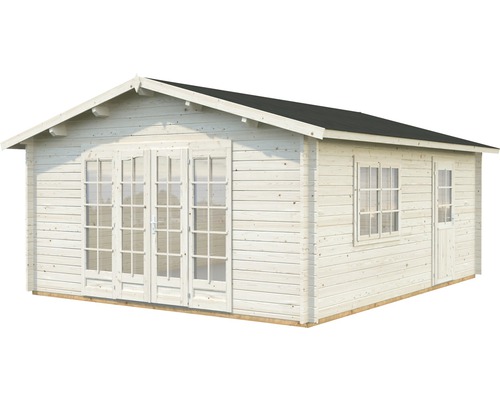 Trädgårdshus i trä med dubbeldörr och fönster