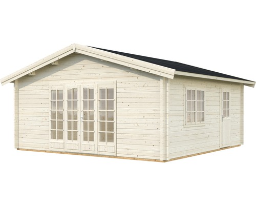 Trädgårdshus i trä med fönster och dubbeldörr