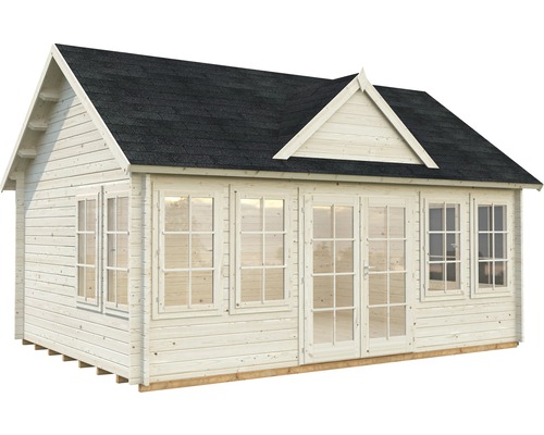 Trädgårdshus i trä med fönster och dubbeldörr