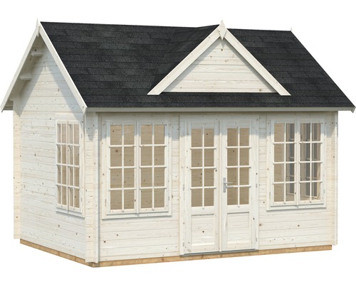 Trädgårdshus i trä med fönster och dubbeldörr