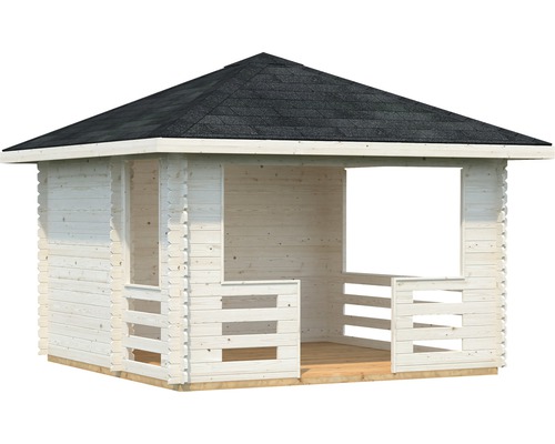 Trädgårdspaviljong i trä med spetsigt tak