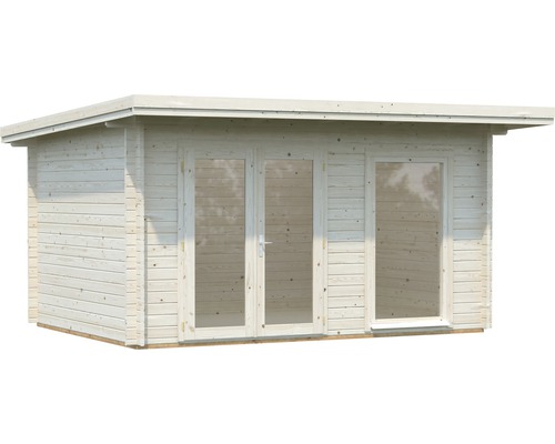 Trädgårdshus i trä med fönster och dubbeldörr