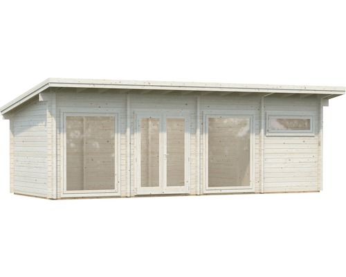 Trädgårdshus i trä med fönster och dubbeldörr