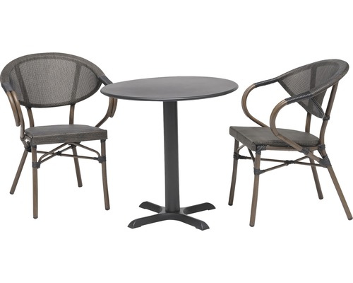 Trädgårdsbordgrupp med två karmstolar för utomhusbruk