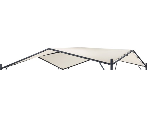 Detaljvy av trädgårdspaviljong med tygtak