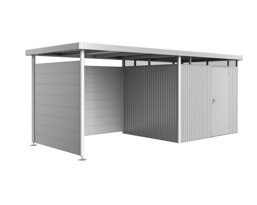 Redskapsbod med dörr och öppet tak