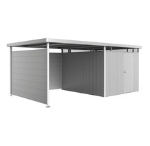 Cykelgarage med dörr och öppen sida