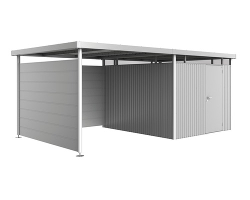 Sidovägg BIOHORT för sidotak till redskapsboden HighLine H5 silver-metallic Cykelgarage med dörr och öppen sida