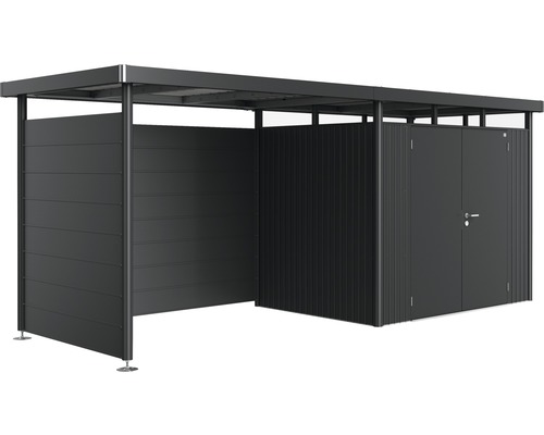 Redskapsbod med dubbeldörr och öppet skydd