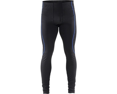 Långa, svarta funktionsbyxor med blå dekorativa sömmar