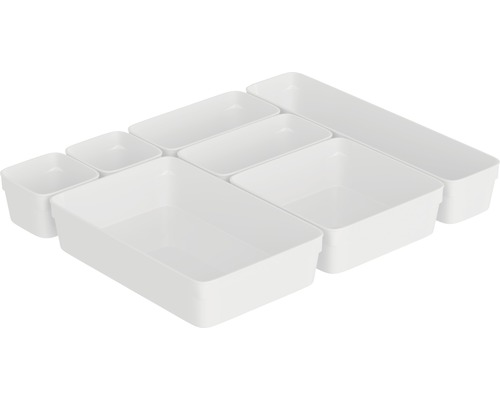 Set med vita lådorganiserare i plast