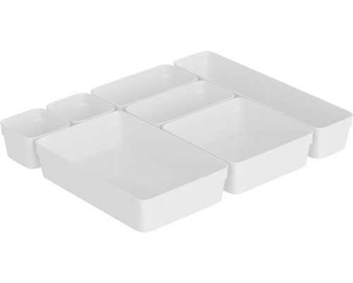 Set med sju lådinsatser av plast