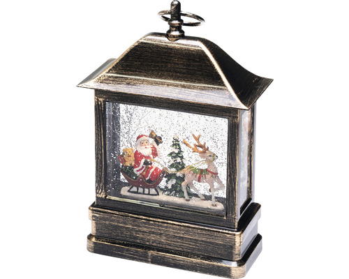 Dekorativ snögloblykta med jultomte, ren och julgran
