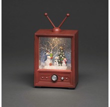 Dekorativ snöglob med snögubbemotiv i form av en tv