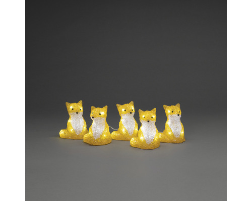 Rävar KONSTSMIDE akryl 5st 40 vita LED 24V/IP44 Fem upplysta rävskulpturer som dekoration