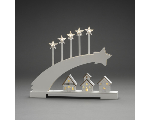 Siluett KONSTSMIDE komet 5 stjärnor varmvit LED 6h timer batteridriven Julgransljusstake med stjärnor och hus som dekoration