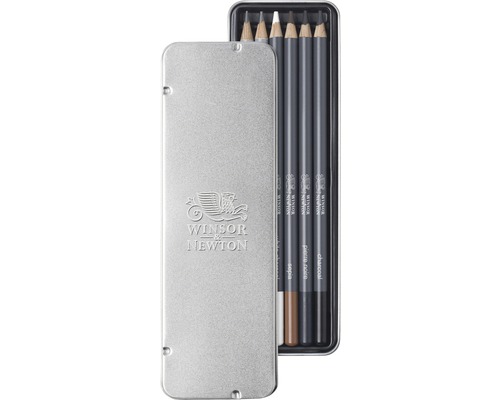 Winsor och Newton skiss pennor set i metallfodral med olika pennor