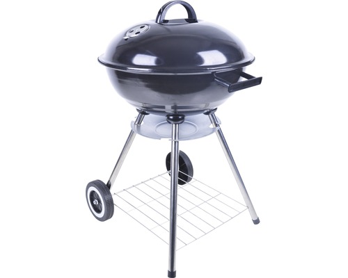 Klotgrill med lock, hjul och förvaringsgaller