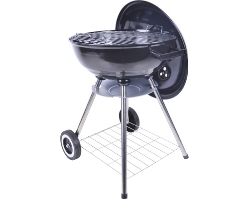 Kolgrill med lock, grillgaller, förvaringsutrymme och hjul