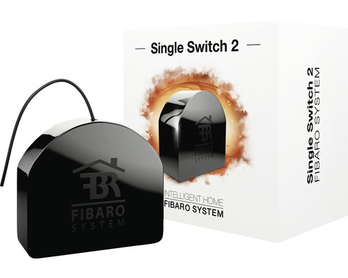 Fibaro Single Switch 2 trådlös strömbrytare med produktförpackning