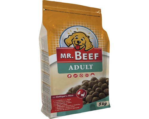 Hundmat MR. BEEF Adult Low Fat fågel och majs 5kg Mr. Beef Adult torrfoder för hundar, 5 kg förpackning