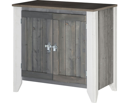 Trädgårdsskåp i trä med två dörrar och stängning