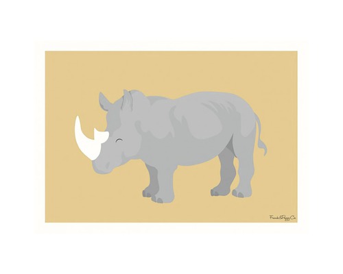 Illustration av en grå noshörning på beige bakgrund