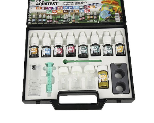 JBL Aquatest-väska för vattenanalys med testreagens, spruta och mätglas