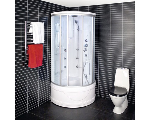 Duschkabin ARROW 6004 aluminium klarglas ljus 92x92 cm LED-belysning 7390498 Badrum med duschkabin, toalett och handdukstork