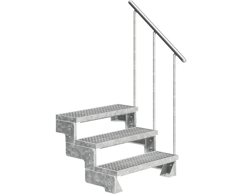 Utomhustrappa PERTURA Tallis metall med trappräcke 3 steg gallerdurk 100cm Utomhustrappa med tre steg och ledstång
