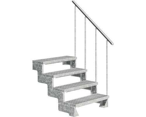 Utomhustrappa PERTURA Tallis metall med trappräcke 4 steg gallerdurk 100cm Trappa av metall med ledstång