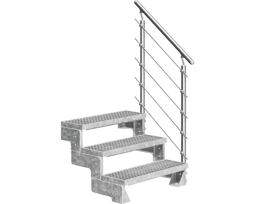 Utomhustrappa PERTURA Tallis metall med Prova-trappräcke 3 steg gallerdurk 100cm Utomhustrappa med tre steg och räcke