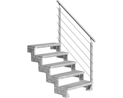 Utomhustrappa PERTURA Tallis metall med Prova-trappräcke 5 steg gallerdurk 100cm Utomhustrappa med metallräcke