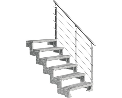 Utomhustrappa PERTURA Tallis metall med Prova-trappräcke 6 steg gallerdurk 100cm Utomhustrappa av galvaniserat stål med räcke