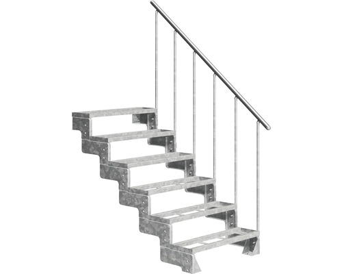 Utomhustrappa PERTURA Tallis metall med trappräcke 6 steg iläggssteg 100cm Metalltrappa med ledstång