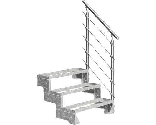 Utomhustrappa PERTURA Tallis metall med Prova-trappräcke 3 steg iläggssteg 100cm Trappa med metallräcke