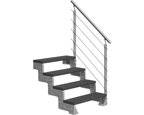 Utomhustrappa PERTURA Tallis antracit med Prova-trappräcke 4 steg Trimax 80cm Trappa med rostfritt räcke och steg