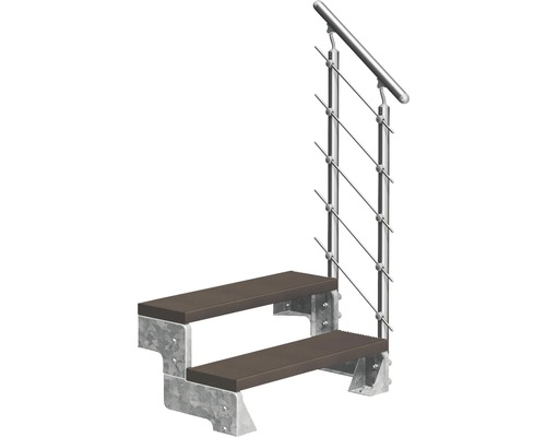 Utomhustrappa PERTURA Tallis mörkbrun med Prova-trappräcke 2 steg Trimax 80cm Utomhustrappa med två steg, metallkonstruktion och räcke