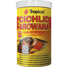Tropical Cichlid och Arowana fiskfoder, stora pinnar i en burk